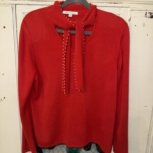 Ladies Red Sweater With White Pearls Large Mercer‎ Street Studio